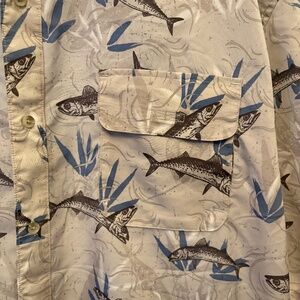 CHAPS Men’s Button Up Short Sleeve Shirt 4XLT Performance Vented Fishing Print